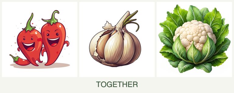 Can you plant peppers, garlic and cauliflower together?