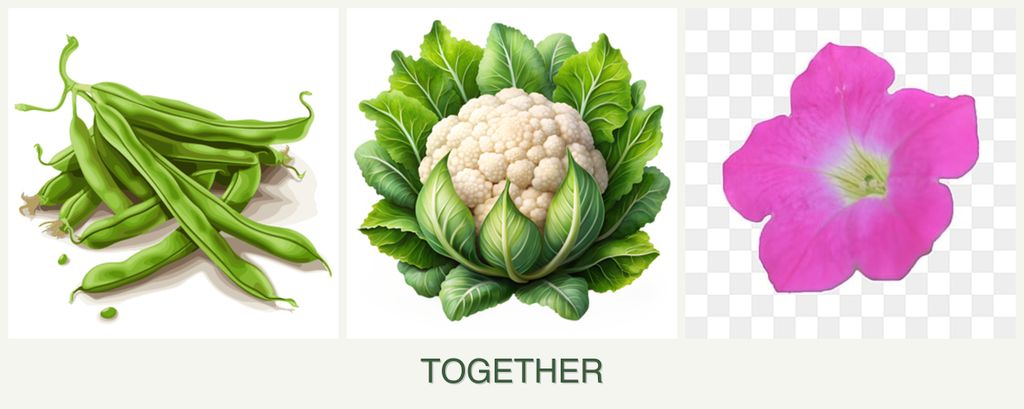 Can you plant beans, cauliflower and petunias together?