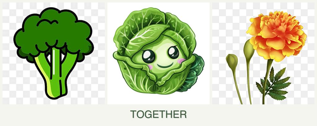 Can you plant broccoli, cabbage and marigolds together?