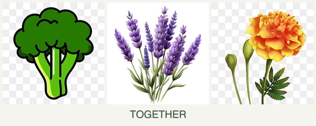 Can you plant broccoli, lavender and marigolds together?