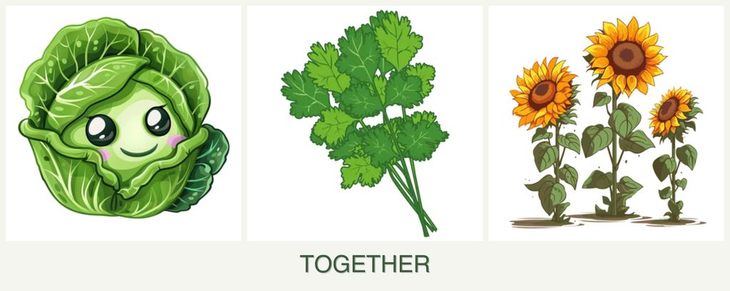 Can you plant cabbage, cilantro and sunflowers together?