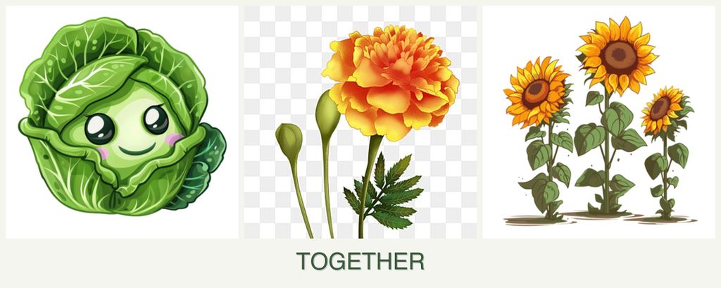 Can you plant cabbage, marigolds and sunflowers together?