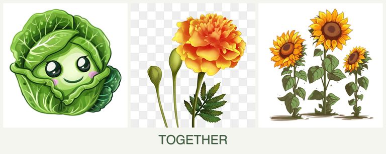 Can you plant cabbage, marigolds and sunflowers together?