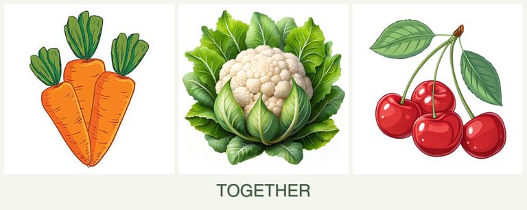 Can you plant carrots, cauliflower and cherries together?