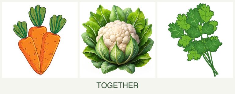 Can you plant carrots, cauliflower and cilantro together?