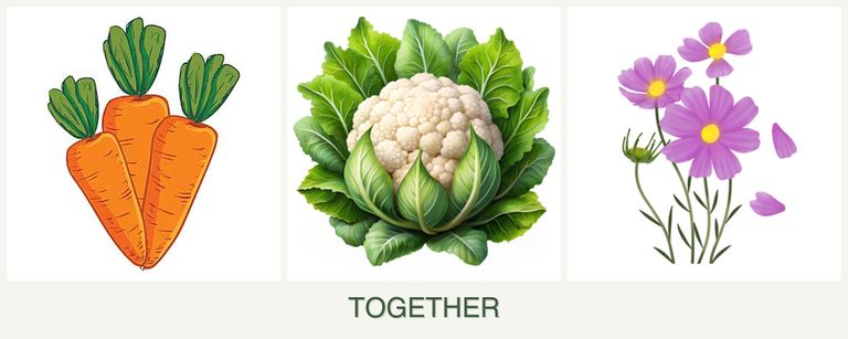Can you plant carrots, cauliflower and cosmos together?