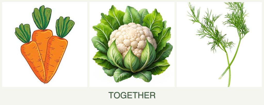 Can you plant carrots, cauliflower and dill together?