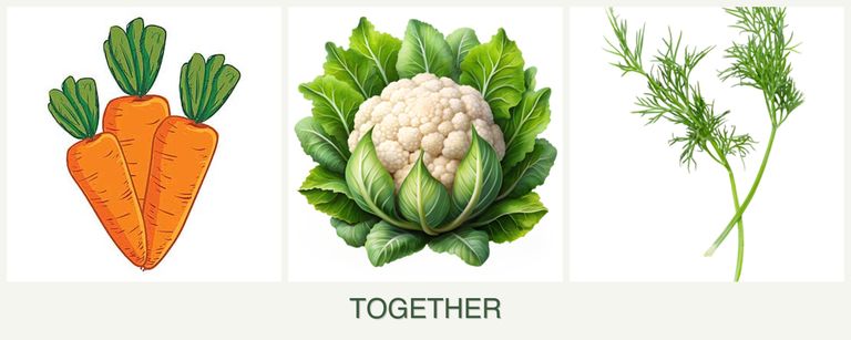 Can you plant carrots, cauliflower and dill together?