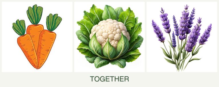 Can you plant carrots, cauliflower and lavender together?