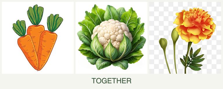 Can you plant carrots, cauliflower and marigolds together?