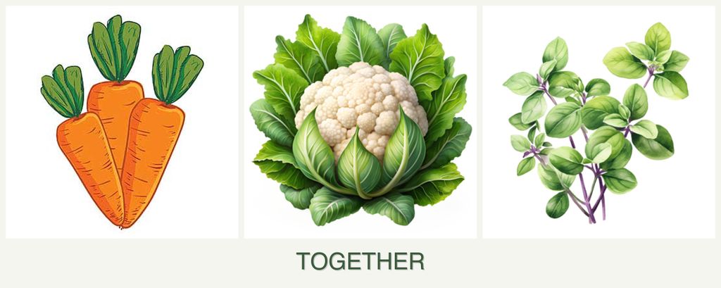 Can you plant carrots, cauliflower and oregano together?
