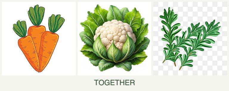 Can you plant carrots, cauliflower and rosemary together?