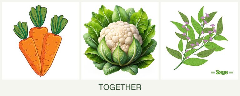 Can you plant carrots, cauliflower and sage together?
