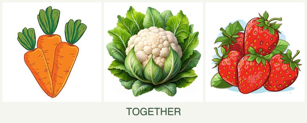 Can you plant carrots, cauliflower and strawberries together?
