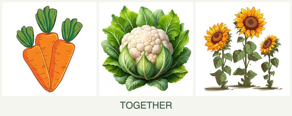 Can you plant carrots, cauliflower and sunflowers together?