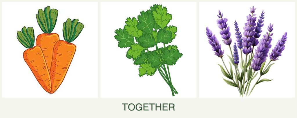 Can you plant carrots, cilantro and lavender together?