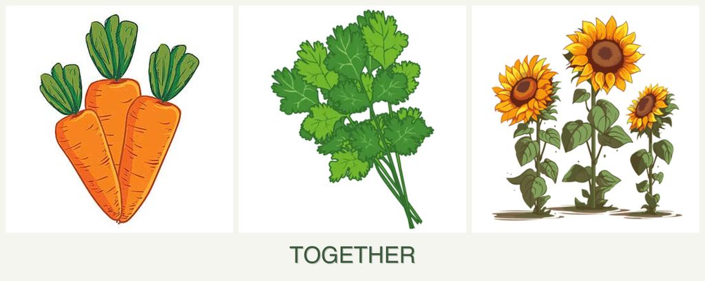 Can you plant carrots, cilantro and sunflowers together?