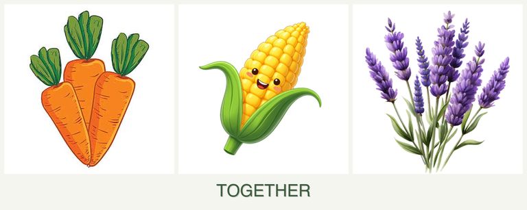 Can you plant carrots, corn and lavender together?