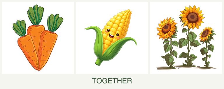 Can you plant carrots, corn and sunflowers together?