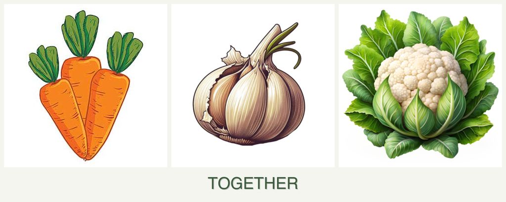 Can you plant carrots, garlic and cauliflower together?