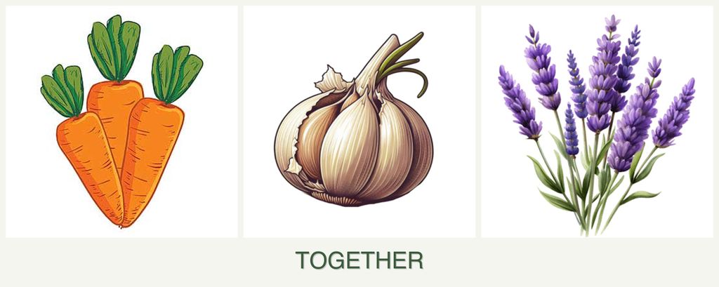 Can you plant carrots, garlic and lavender together?