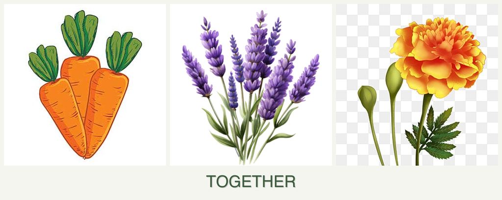 Can you plant carrots, lavender and marigolds together?