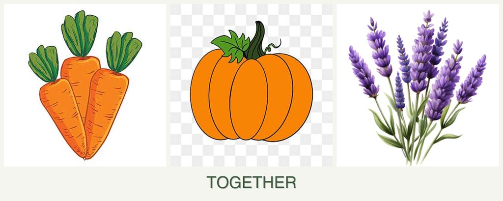 Can you plant carrots, pumpkin and lavender together?