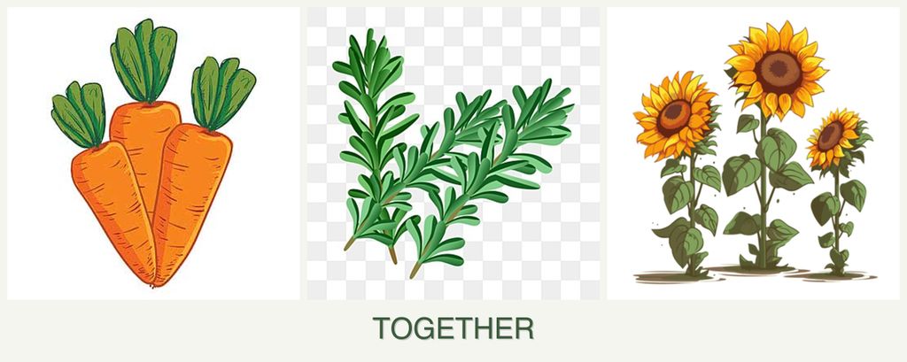 Can you plant carrots, rosemary and sunflowers together?