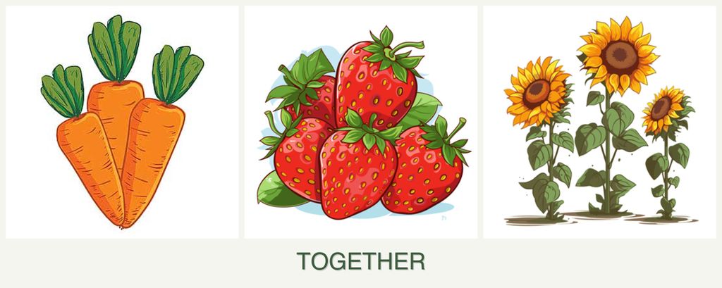 Can you plant carrots, strawberries and sunflowers together?