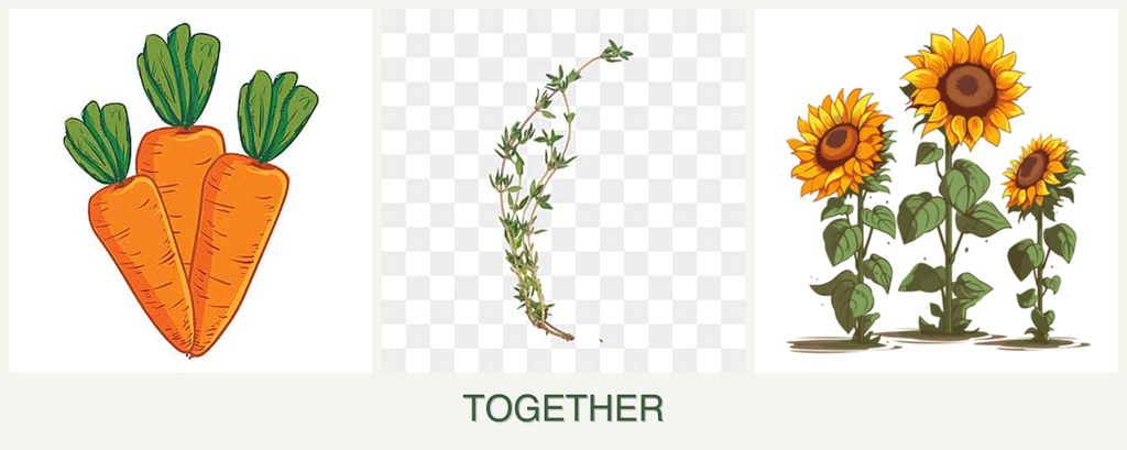 Can you plant carrots, thyme and sunflowers together?