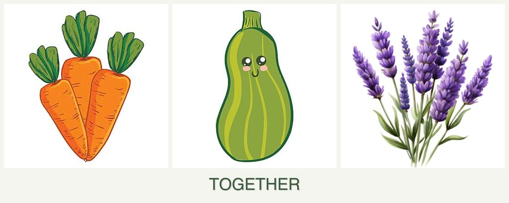 Can you plant carrots, zucchini and lavender together?