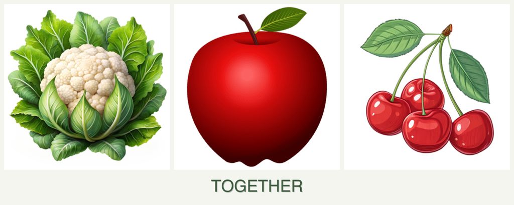 Can you plant cauliflower, apples and cherries together?