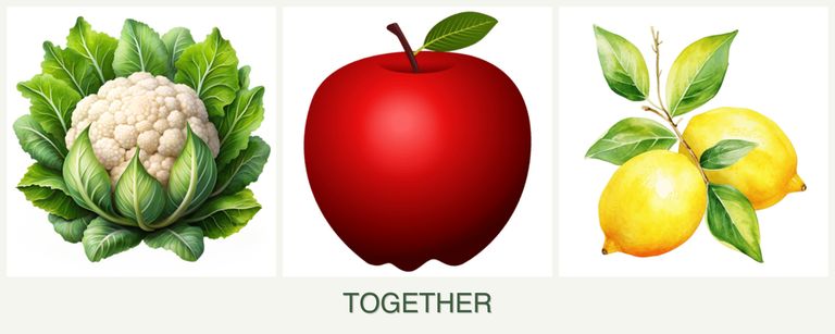 Can you plant cauliflower, apples and lemons together?