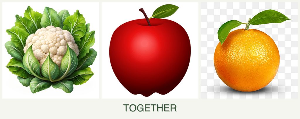 Can you plant cauliflower, apples and oranges together?