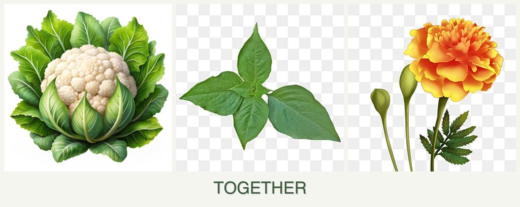 Can you plant cauliflower, basil and marigolds together?