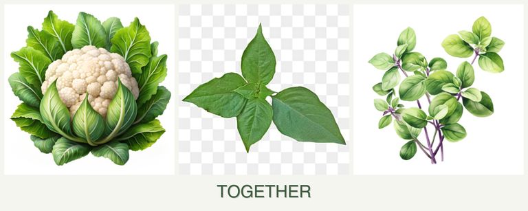 Can you plant cauliflower, basil and oregano together?