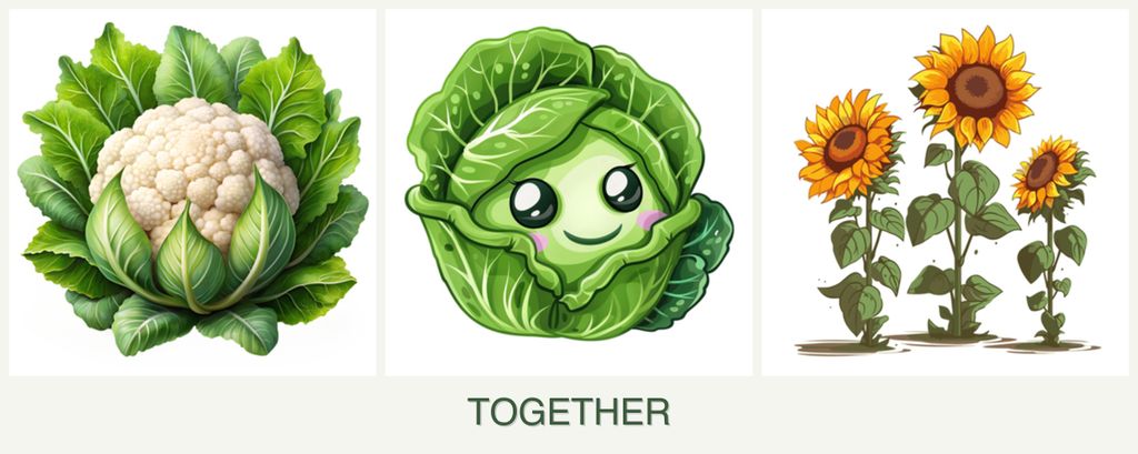 Can you plant cauliflower, cabbage and sunflowers together?