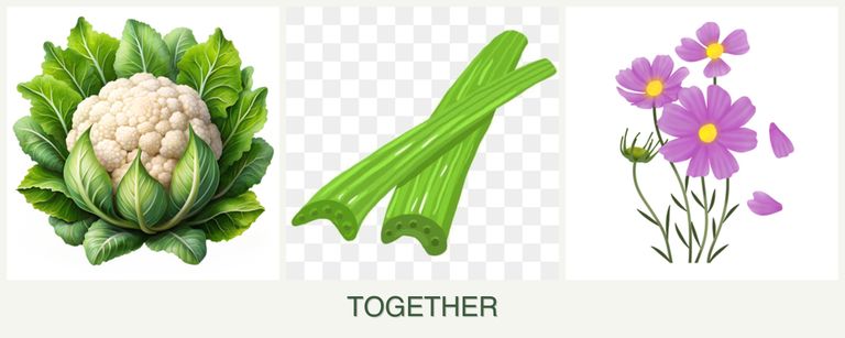 Can you plant cauliflower, celery and cosmos together?