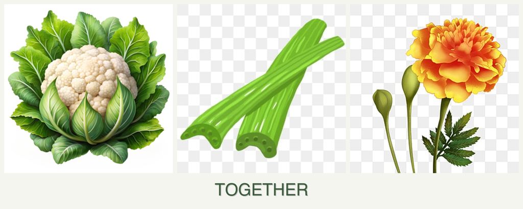 Can you plant cauliflower, celery and marigolds together?