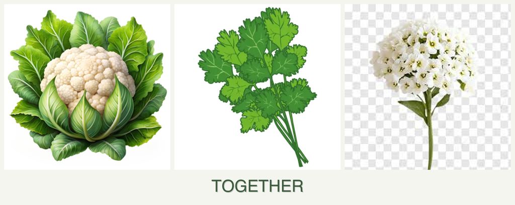 Can you plant cauliflower, cilantro and alyssum together?