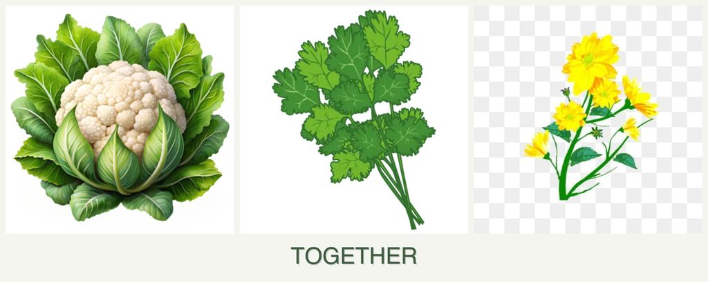 Can you plant cauliflower, cilantro and calendula together?