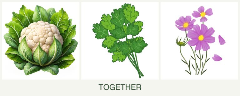 Can you plant cauliflower, cilantro and cosmos together?