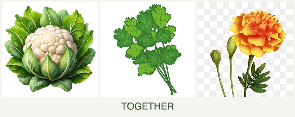 Can you plant cauliflower, cilantro and marigolds together?