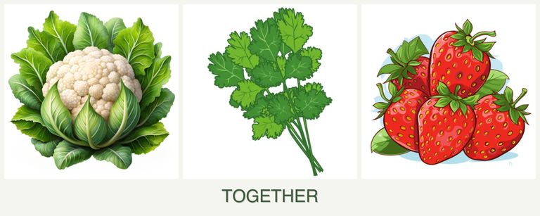 Can you plant cauliflower, cilantro and strawberries together?