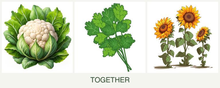 Can you plant cauliflower, cilantro and sunflowers together?