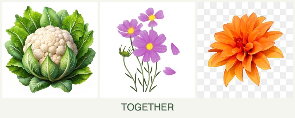 Can you plant cauliflower, cosmos and dahlias together?