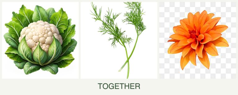 Can you plant cauliflower, dill and dahlias together?