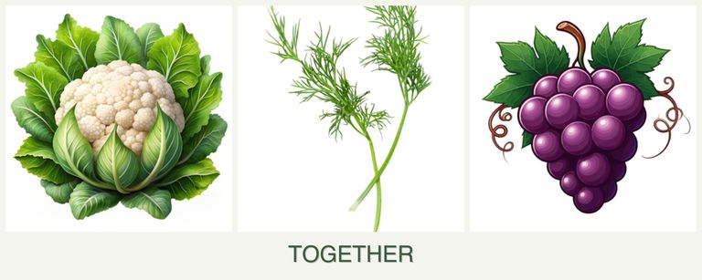 Can you plant cauliflower, dill and grapes together?