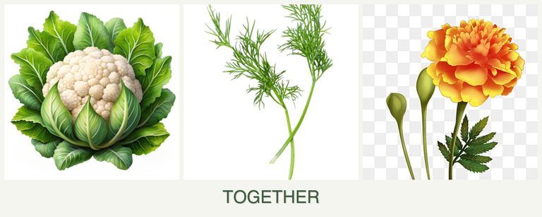 Can you plant cauliflower, dill and marigolds together?