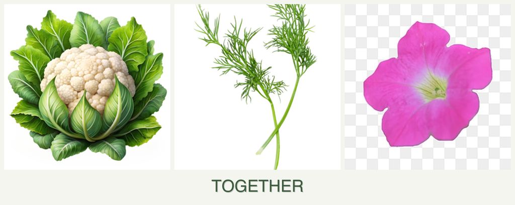 Can you plant cauliflower, dill and petunias together?